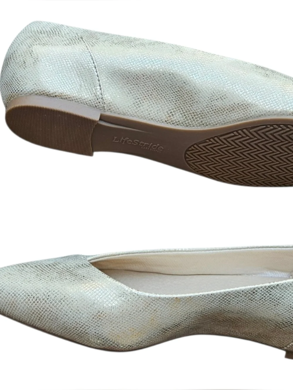 Life Stride Promise Metallic Gold Pointed Ballet Flats Size 8 - Picture 4 of 7